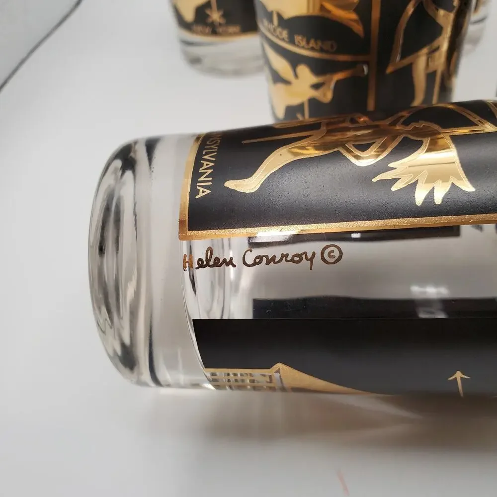 Vintage MCM Helen Conroy Highball Glasses Set of 6 Weathervane Americana‎